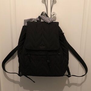 Kate Spade Black Quilted Backpack with Checkered Bow